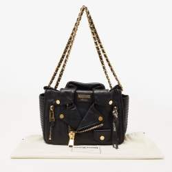 Pre Owned Moschino Black Leather Capsule Biker Jacket Shoulder Bag