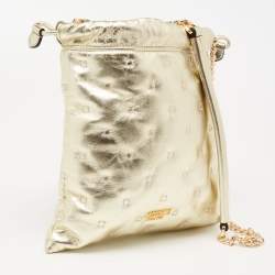 Pre Owned Moschino Metallic Gold Leather Drawstring Crossbody Bag