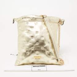 Pre Owned Moschino Metallic Gold Leather Drawstring Crossbody Bag