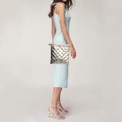 Pre Owned Moschino Metallic Gold Leather Drawstring Crossbody Bag