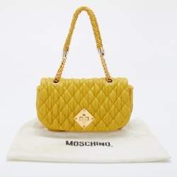Pre Owned Moschino Mustard Yellow Quilted Leather Chain Flap Shoulder Bag