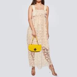 Pre Owned Moschino Mustard Yellow Quilted Leather Chain Flap Shoulder Bag