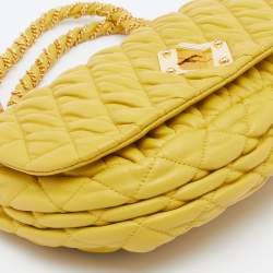 Pre Owned Moschino Mustard Yellow Quilted Leather Chain Flap Shoulder Bag