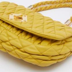 Pre Owned Moschino Mustard Yellow Quilted Leather Chain Flap Shoulder Bag