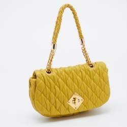 Pre Owned Moschino Mustard Yellow Quilted Leather Chain Flap Shoulder Bag