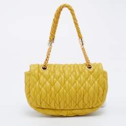 Pre Owned Moschino Mustard Yellow Quilted Leather Chain Flap Shoulder Bag