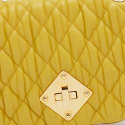 Pre Owned Moschino Mustard Yellow Quilted Leather Chain Flap Shoulder Bag