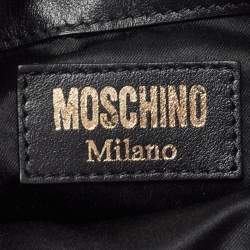 Pre Owned Moschino Black Leather Mini Logo Drawstring Bucket Bag