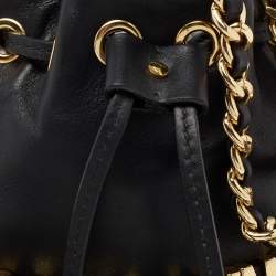 Pre Owned Moschino Black Leather Mini Logo Drawstring Bucket Bag
