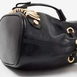 Pre Owned Moschino Black Leather Mini Logo Drawstring Bucket Bag