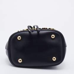 Pre Owned Moschino Black Leather Studded Drawstring Bucket Bag
