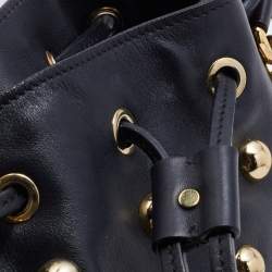 Pre Owned Moschino Black Leather Studded Drawstring Bucket Bag