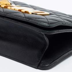 Pre Owned Moschino Black Quilted Leather Logo Flap Shoulder Bag