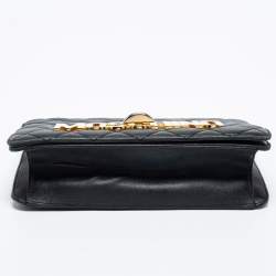 Pre Owned Moschino Black Quilted Leather Logo Flap Shoulder Bag