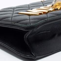 Pre Owned Moschino Black Quilted Leather Logo Flap Shoulder Bag