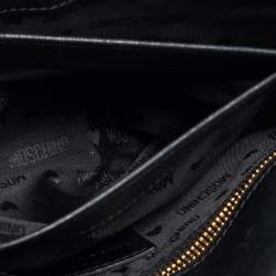 Pre Owned Moschino Black Quilted Leather Logo Flap Shoulder Bag