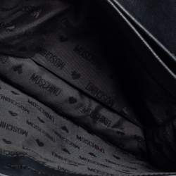 Pre Owned Moschino Black Quilted Leather Logo Flap Shoulder Bag