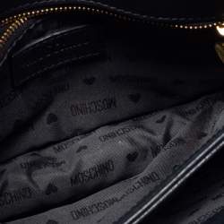 Pre Owned Moschino Black Quilted Leather Logo Flap Shoulder Bag