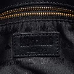 Pre Owned Moschino Black Quilted Leather Logo Flap Shoulder Bag