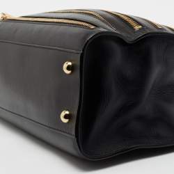 Pre Owned Moschino Black Leather Zip Detail Tote