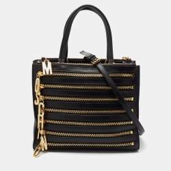 Pre Owned Moschino Black Leather Zip Detail Tote