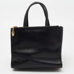 Pre Owned Moschino Black Leather Zip Detail Tote