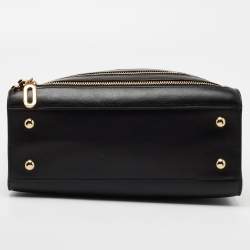 Pre Owned Moschino Black Leather Zip Detail Tote