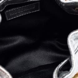Pre Owned Moschino Metallic Silver Quilted Leather Logo Drawstring BackPack