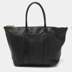 Pre Owned Moschino Black Leather Logo Detail Tote 