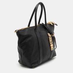 Pre Owned Moschino Black Leather Logo Detail Tote 