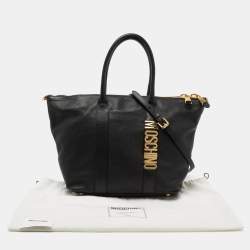 Pre Owned Moschino Black Leather Logo Detail Tote 