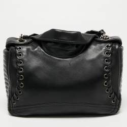 Pre Owned Moschino Black Leather Biker Jacket Cross Body Bag