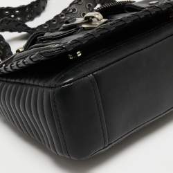 Pre Owned Moschino Black Leather Biker Jacket Cross Body Bag