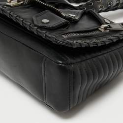Pre Owned Moschino Black Leather Biker Jacket Cross Body Bag