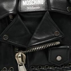 Pre Owned Moschino Black Leather Biker Jacket Cross Body Bag