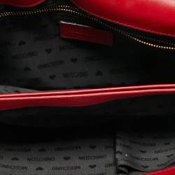 Pre Owned Moschino Red Quilted Leather Logo Flap Shoulder Bag
