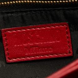 Pre Owned Moschino Red Quilted Leather Logo Flap Shoulder Bag