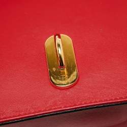 Pre Owned Moschino Red Quilted Leather Logo Flap Shoulder Bag