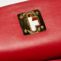 Pre Owned Moschino Red Quilted Leather Logo Flap Shoulder Bag