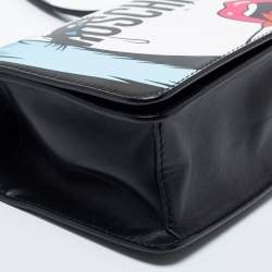 Pre Owned Moschino Black Leather Eyes Capsule Flap Crossbody Bag