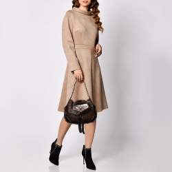 Pre Owned Moschino Brown Leather, Faux Fur, and Mink Studded Hobo