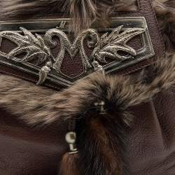 Pre Owned Moschino Brown Leather, Faux Fur, and Mink Studded Hobo