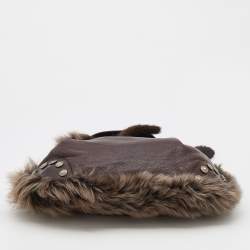 Pre Owned Moschino Brown Leather, Faux Fur, and Mink Studded Hobo