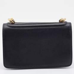 Pre Owned Moschino Black Leather Mini Logo Flap Chain Shoulder Bag