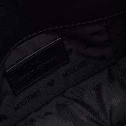Pre Owned Moschino Black Leather Mini Logo Flap Chain Shoulder Bag