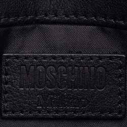 Pre Owned Moschino Black Leather Mini Logo Flap Chain Shoulder Bag