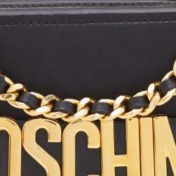 Pre Owned Moschino Black Leather Mini Logo Flap Chain Shoulder Bag