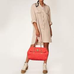 Pre Owned Moschino Red Quilted Fabric Satchel