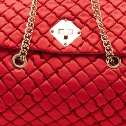 Pre Owned Moschino Red Quilted Fabric Satchel