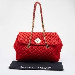 Pre Owned Moschino Red Quilted Fabric Satchel